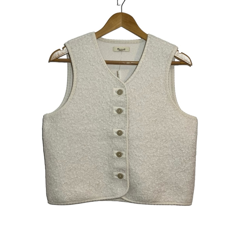 Madewell Pebbled Faux Shearling Button-Front Vest Size Small Ivory